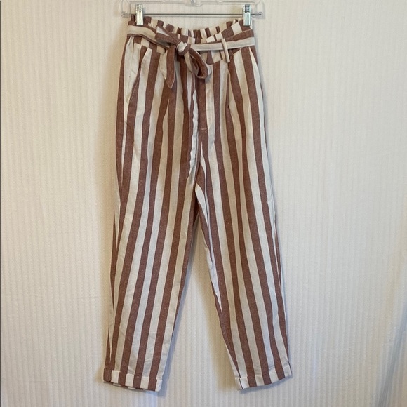 Ci Sono Blood Orange and White Straight Leg Pants with Tie Waist - Picture 1 of 11